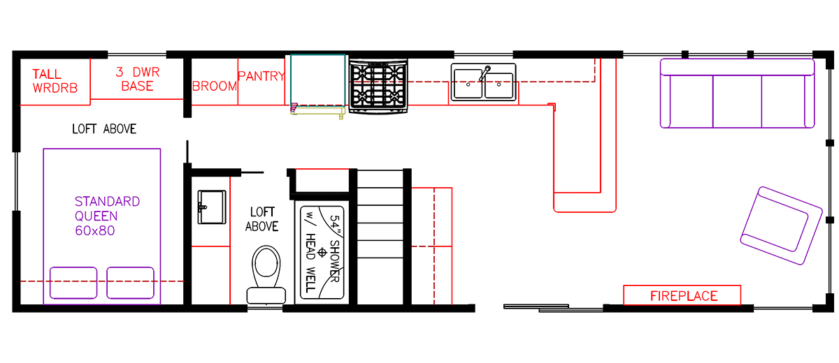 Elevation Park Model Company Floorplan 5-101, Loft Unit