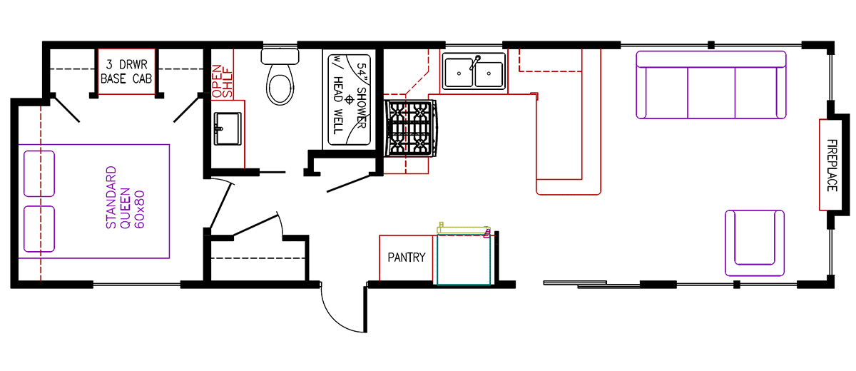 Elevation Park Model Company Floorplan 5-102, Non-Loft Unit