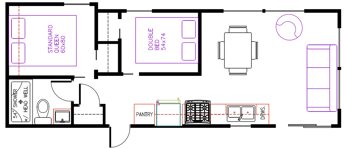 Elevation Park Model Company Floorplan 5-104, Non-Loft Unit