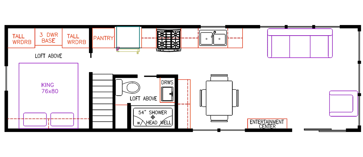 Elevation Park Model Company Floorplan 5-109, Loft Unit