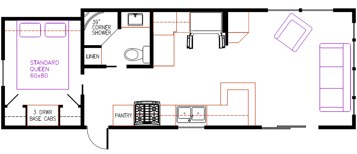 Elevation Park Model Company Floorplan 5-112, Non-Loft Unit